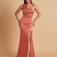 Elegant Soft Satin One Shoulder Strapless Side-Slit Mermaid Bridesmaid Dresses