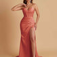 Elegant Soft Satin Mermaid V-neck Side Slit Floor-Length Bridesmaid Dresses Online