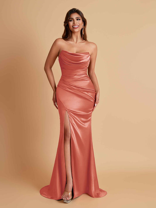 Sexy Soft Satin Mermaid Side Slit Floor-Length Mermaid Bridesmaid Dresses