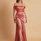 Sexy Off the Shoulder Soft Satin Side Slit Floor-Length Mermaid Bridesmaid Dresses