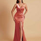 Gorgeous One Shoulder Soft Satin Side Slit Floor-Length Mermaid Bridesmaid Dresses