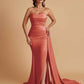Simple Soft Satin Mermaid Strapless Floor-Length Mermaid Bridesmaid Dresses