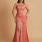Sexy Soft Satin Mermaid Spaghetti Straps Side Slit Floor-Length Bridesmaid Dresses