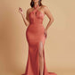 Elegant Soft Satin Mermaid Halter Side Slit Floor-Length Bridesmaid Dresses Online