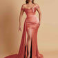 Sexy Soft Satin Sweetheart Off-the-shoulder Strapless Side-Slit Mermaid Bridesmaid Dresses