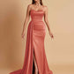 Elegant Soft Satin Sweetheart Strapless Side-Slit Mermaid Bridesmaid Dresses