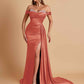 Gorgeous Soft Satin V-neck Off-the-Shoulder Side-Slit Mermaid Bridesmaid Dresses