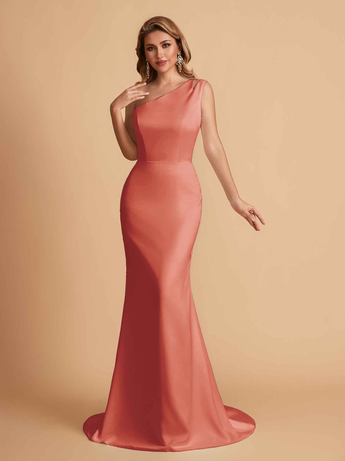 Elegant Satin One Shoulder Mermaid Side Slit Floor Length Bridesmaid Dresses