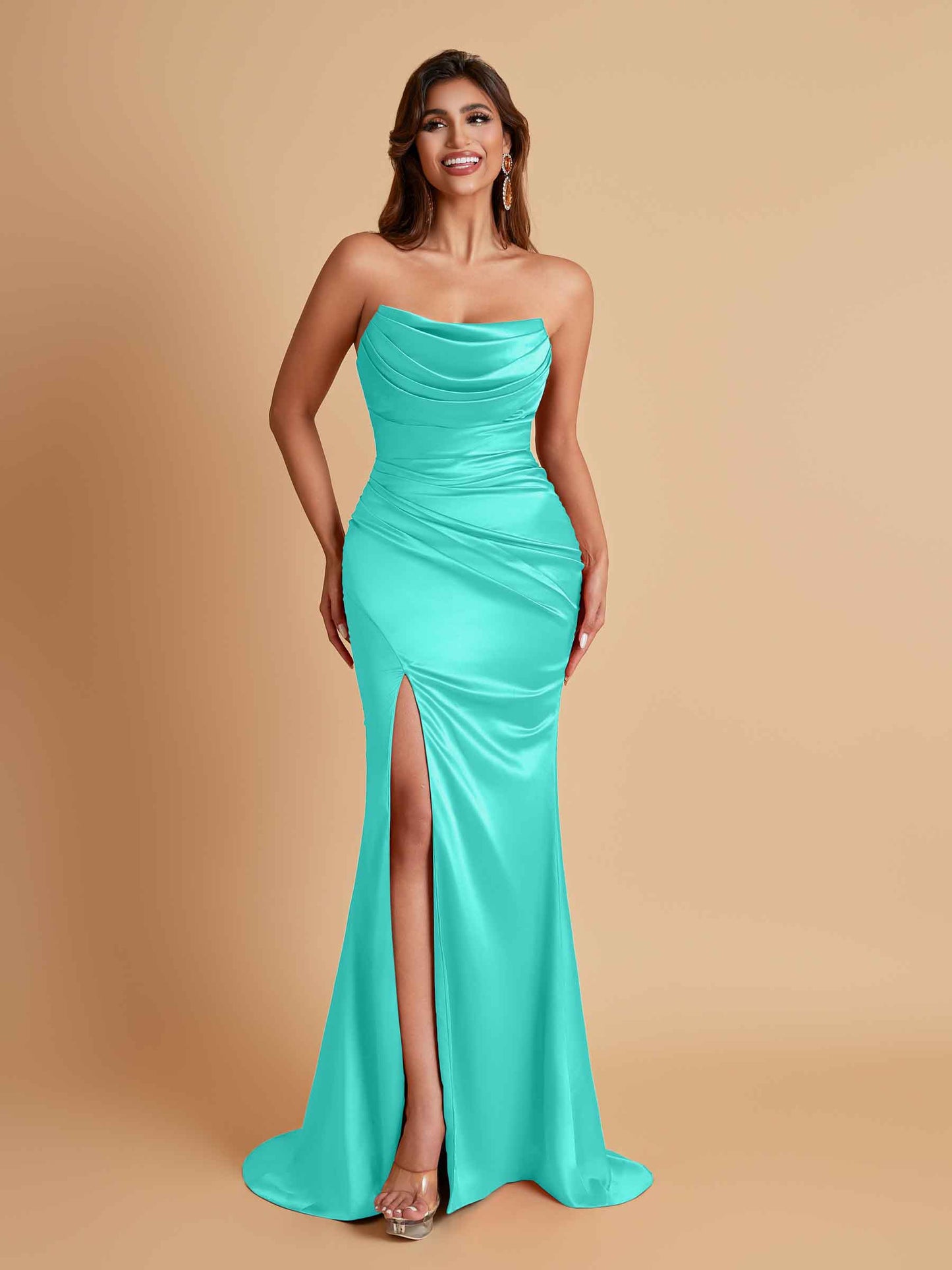 Sexy Soft Satin Mermaid Side Slit Floor-Length Mermaid Bridesmaid Dresses
