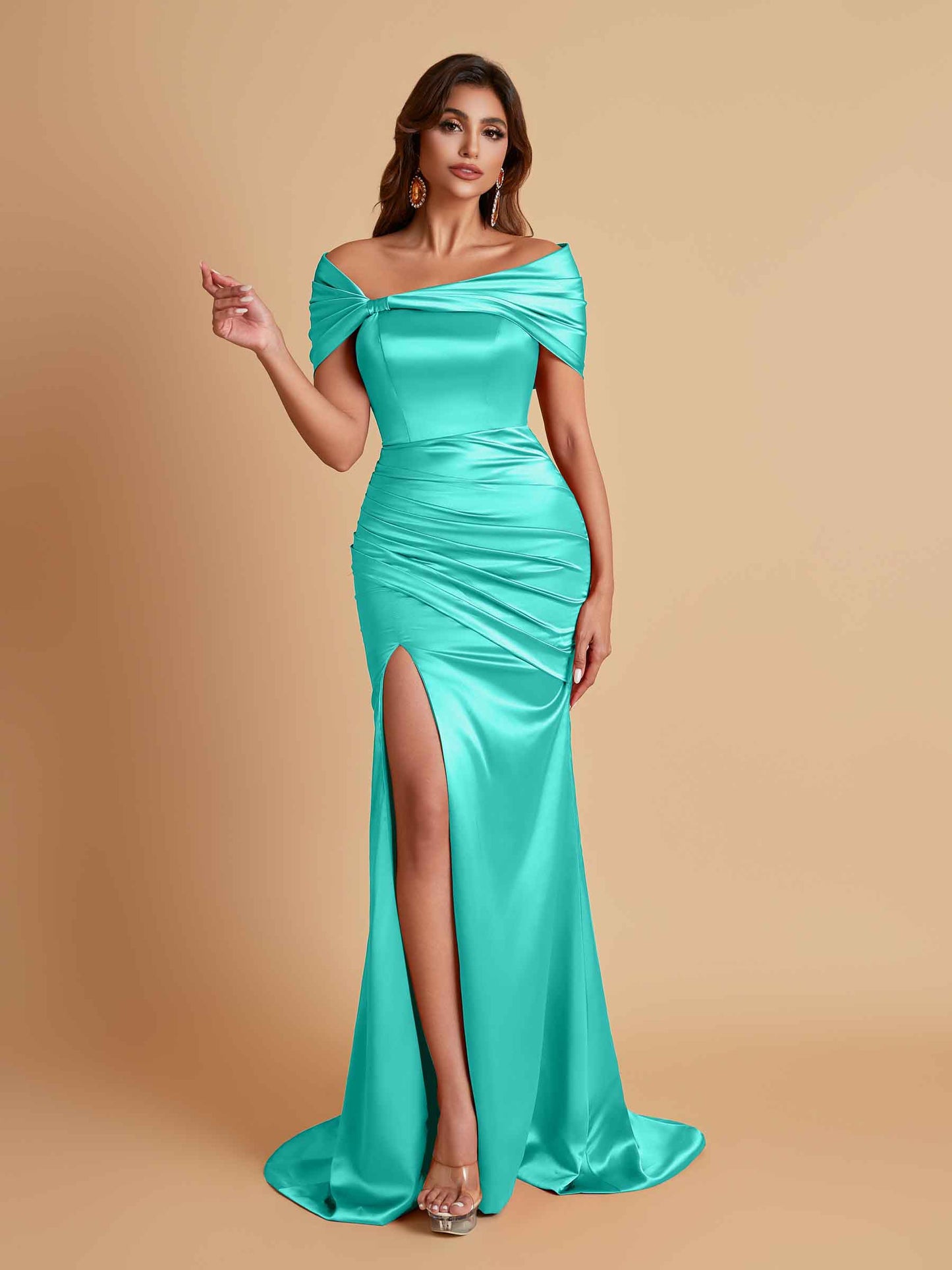 Elegant Soft Satin Off-the-shoulder Side-Slit Mermaid Bridesmaid Dresses