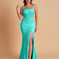 Sexy Soft Satin Mermaid Spaghetti Straps Side Slit Floor-Length Bridesmaid Dresses