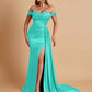 Gorgeous Soft Satin V-neck Off-the-Shoulder Side-Slit Mermaid Bridesmaid Dresses