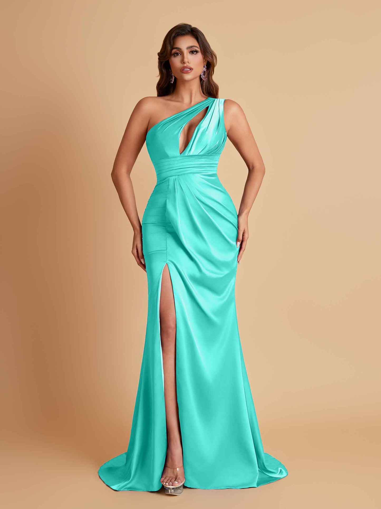 Sexy One Shoulder Soft Satin Side Slit Floor-Length Mermaid Bridesmaid Dresses