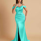 Sexy Soft Satin Mermaid Off Shoulder Side Slit Floor-Length Mermaid Bridesmaid Dresses
