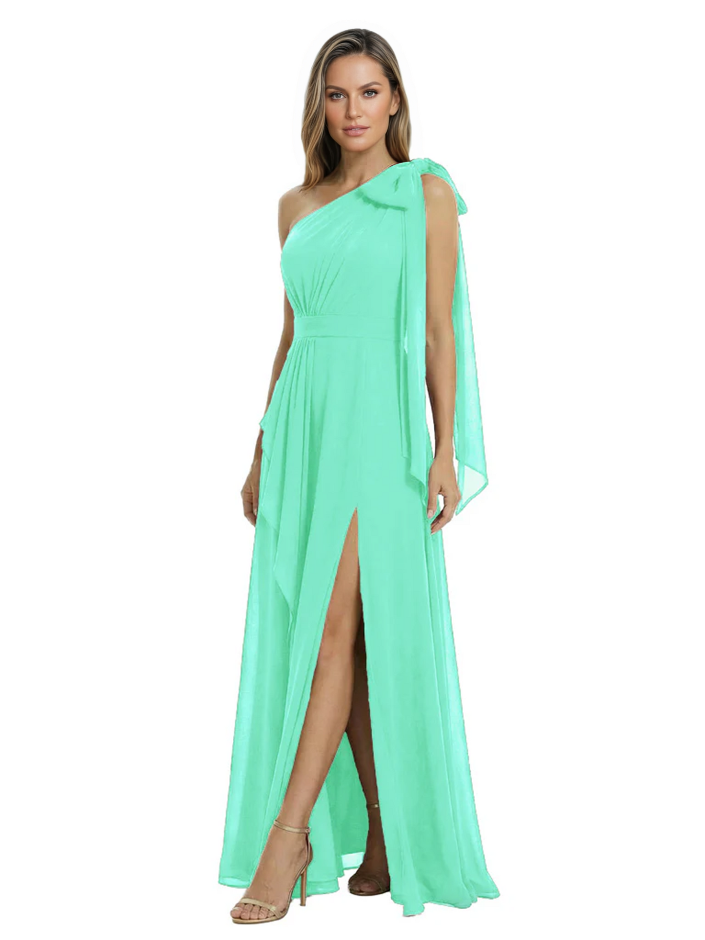 One-Shoulder Mother of the Bride Dress Chiffon Gown with Long Sash Detail