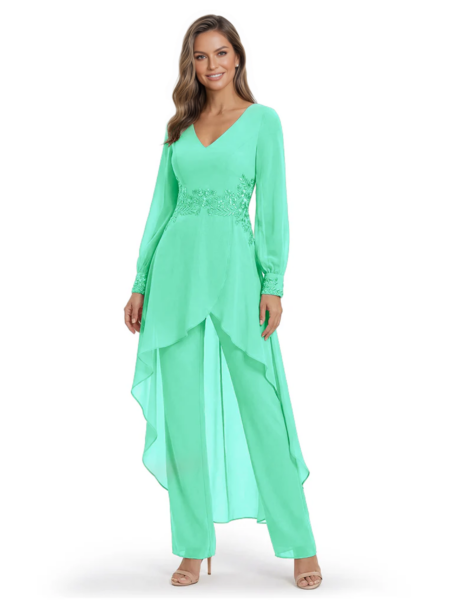 Luxury Black Formal Trousers Set High-Low Chiffon Top with Sparkling Beaded Detail