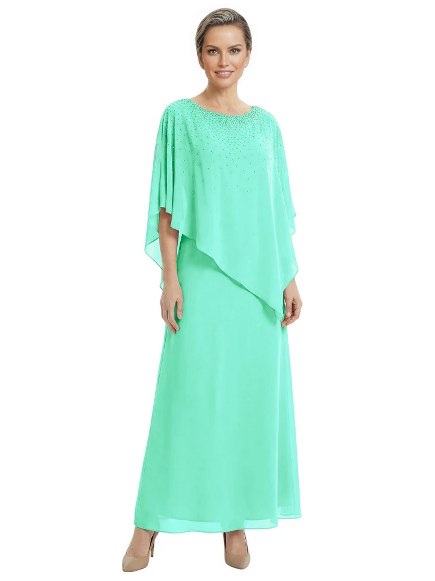 Elegant Mother of Bride Dresses Evening Gowns Trending 2026 Styles with Asymmetric Cape
