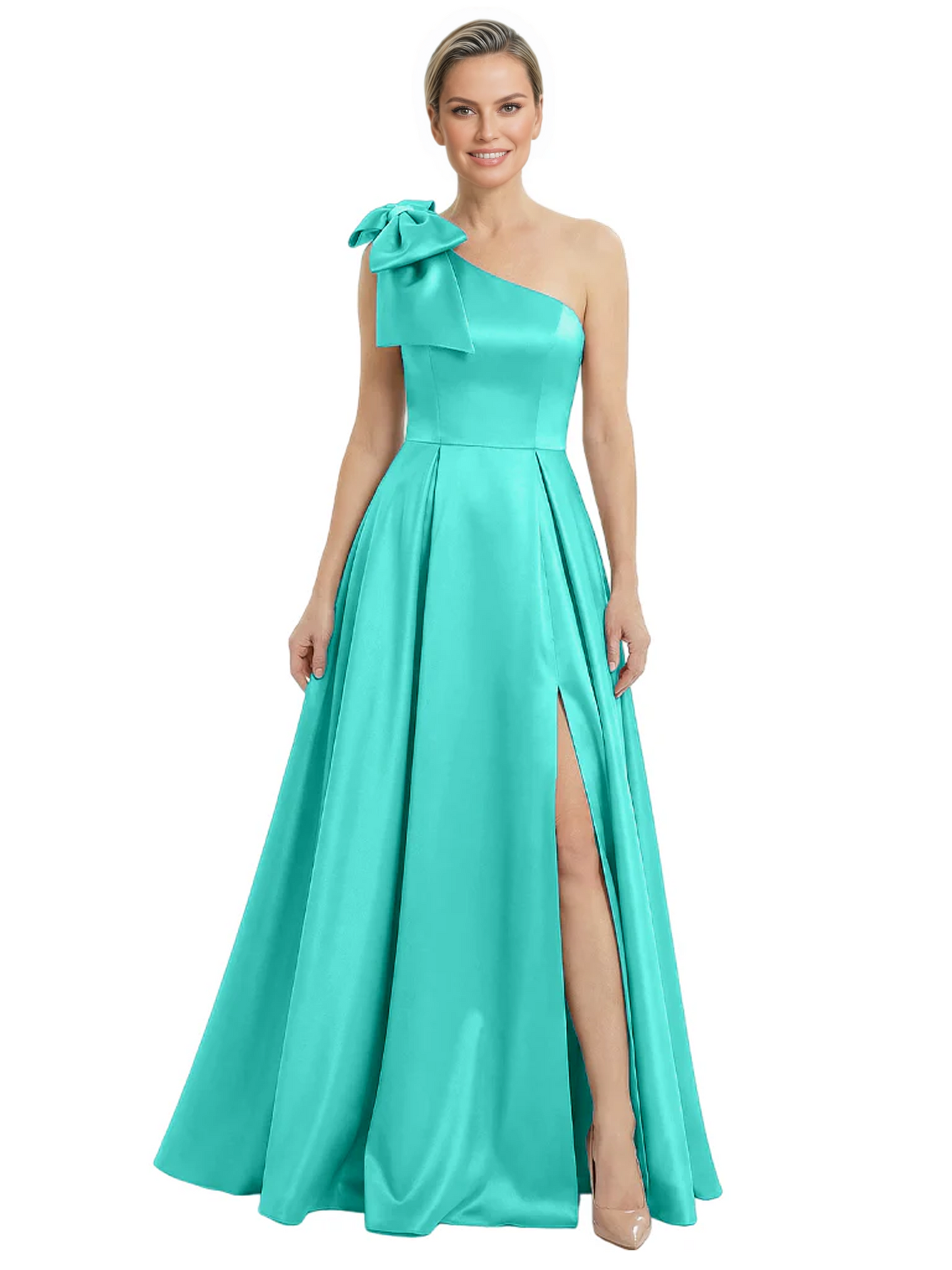 Luxury Bow Black Formal Dress One-Shoulder A-Line Gowns with Sexy Side Slit 2026