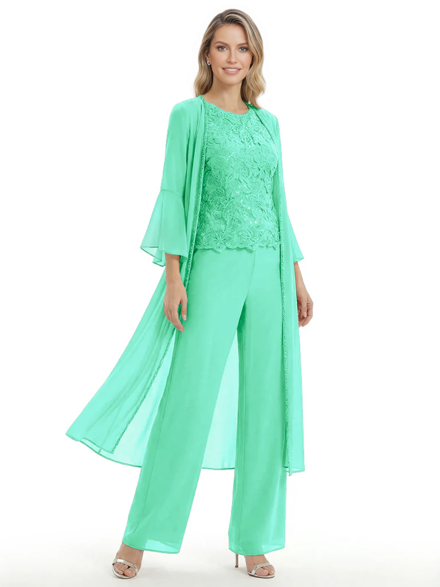 Elegant Pink 3-Piece Pant Set Trending 2026 Styles with Lace Wide-Leg Pants