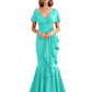 Satin Mother of the Bride Dress with Cascading Ruffles and Mermaid Tail V-Neck