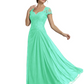 Long A-line Chiffon Short Sleeves Mother of the Brides Dresses Lace Wedding