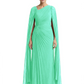 Elegant Asymmetric Neck Long A-Line Chiffon Mother of the Brides Dresses Mom Outfit with Cape