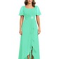 Formal High-Low Mother of the Bride Gown Sleeved Chiffon Maxi Dress Ruched Waist