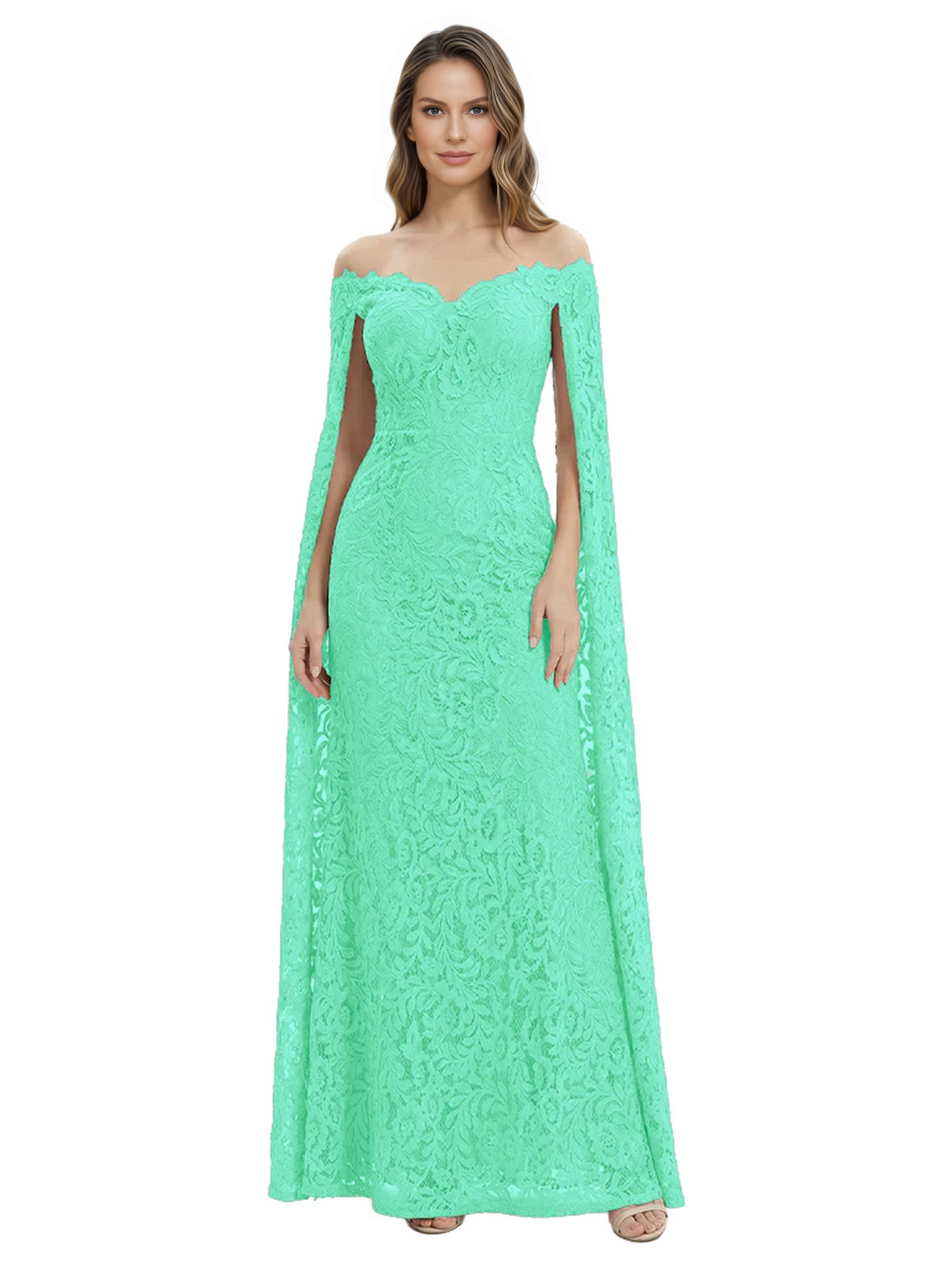 Elegant Mother of the Groom Gown Floral Lace Embroidered Formal Dress with Cape