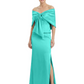 Formal Floor-Length Mother of the Bride Gown Satin Maxi Dress with Bow Neckline