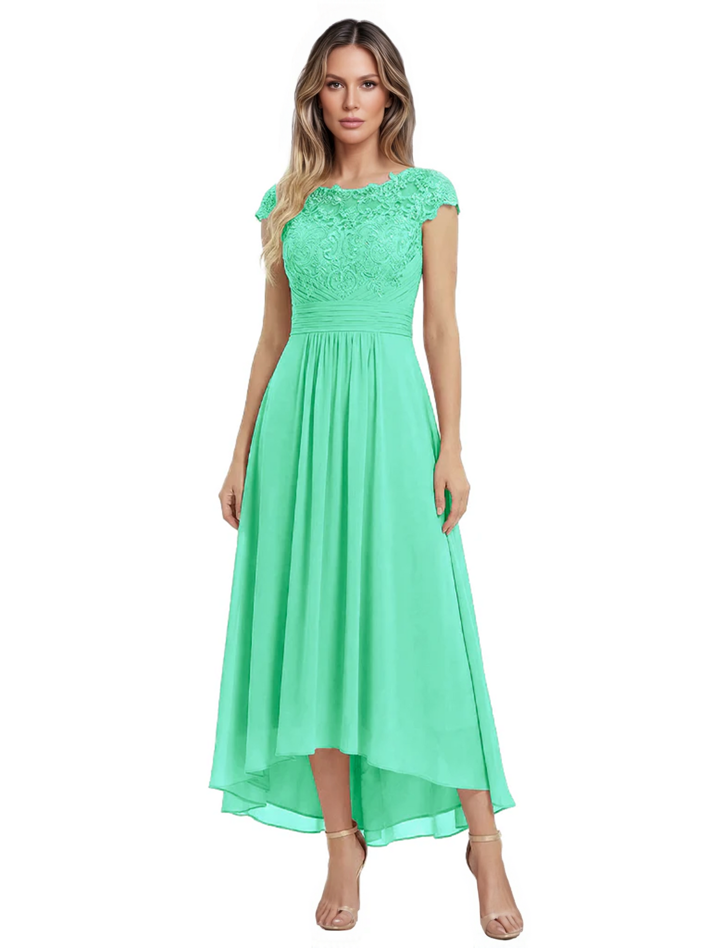 Elegant Evening Gown Trending 2026 Styles with Cap Sleeves High-Low Skirt