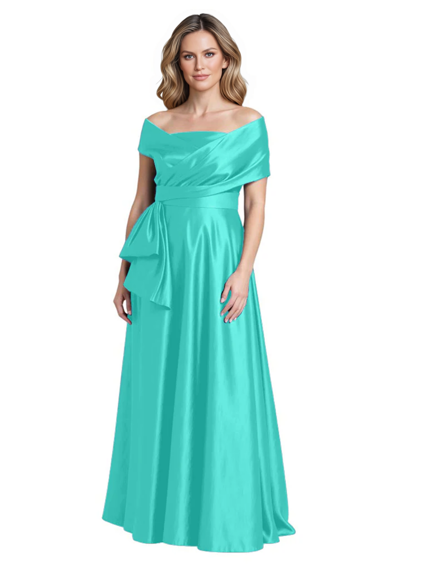 Formal Floor-Length Mother of the Bride Gown Sleeveless Satin Maxi Dress with Drape