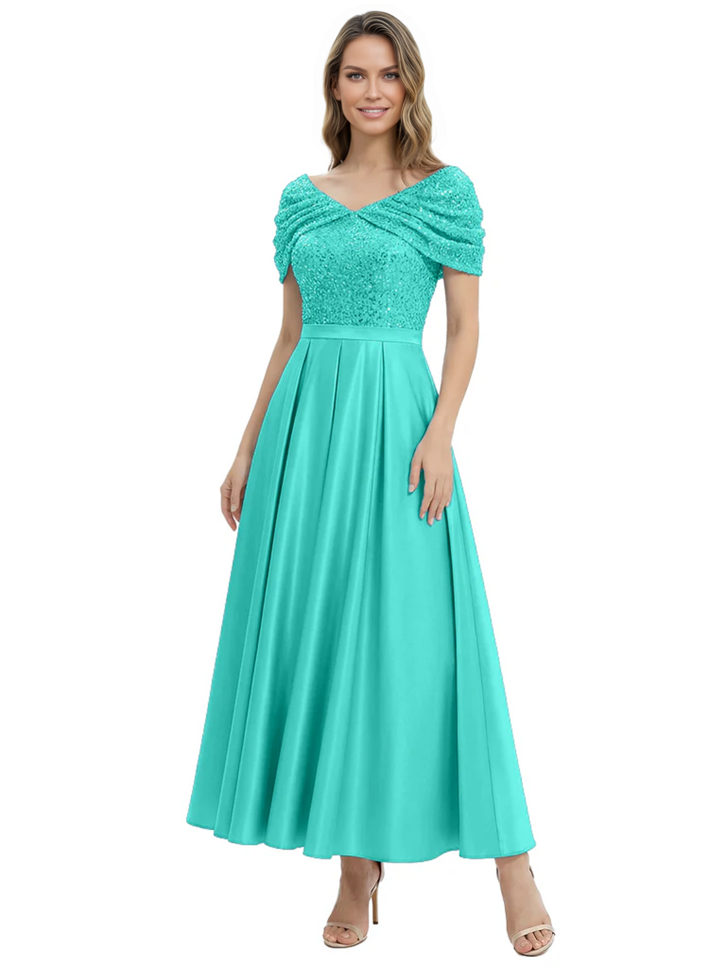 Luxury Formal Dress Sparkling Sequin Top Mother of Bride Dress Silk Satin A-Line Gowns