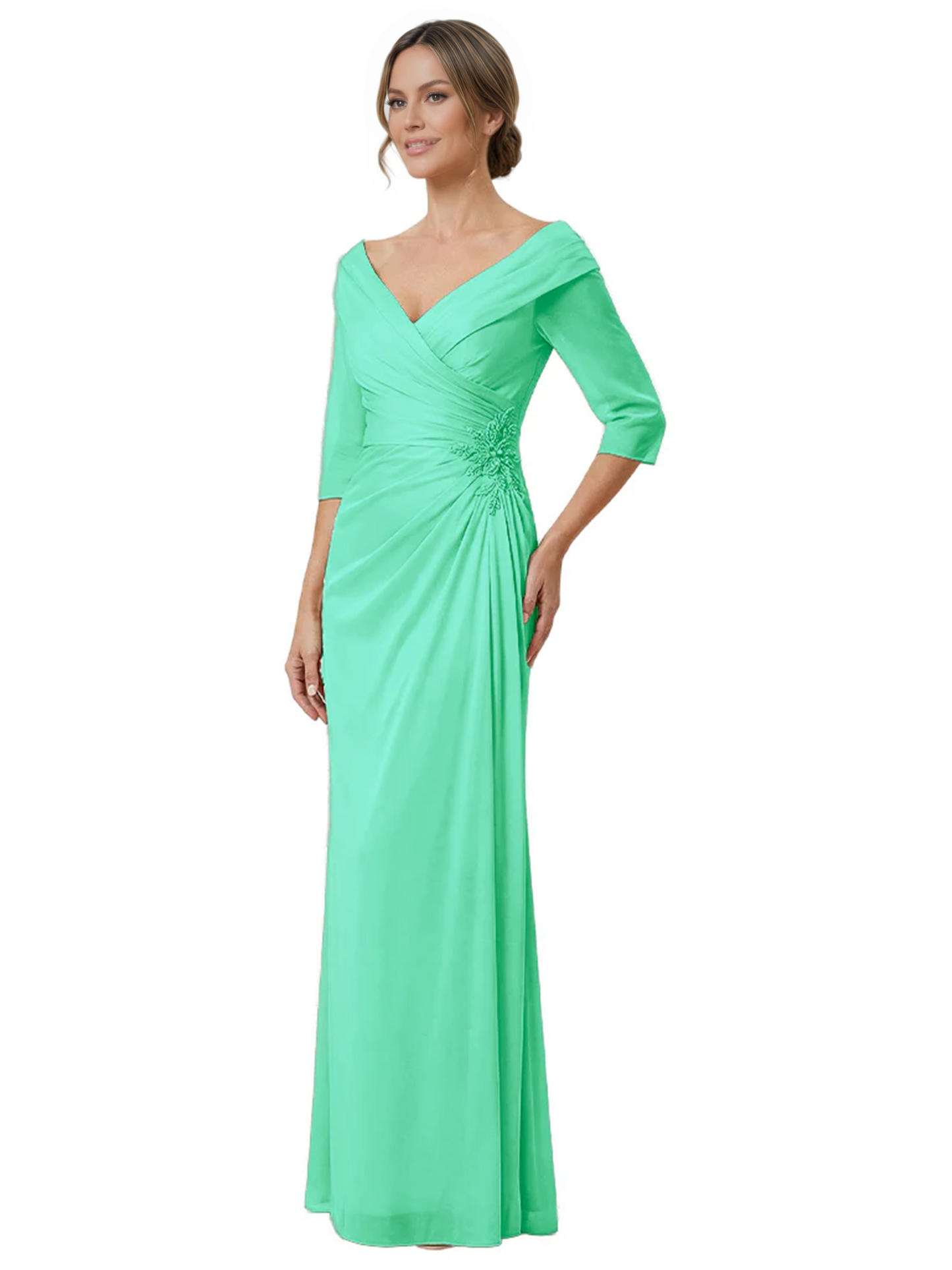 Elegant 3/4 Sleeve Mother of the Brides Dresses Mom Outfits Wedding Satin