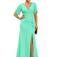 Elegant Evening Gown Trending V-Neck & Ruffle Detail Mother of Bride Outfits Slit