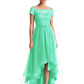 Formal High-Low Mother of the Bride Gown Short Sleeve Lace Maxi Dress with Tiered Skirt