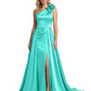 One Shoulder Sleeveless Mother of the Brides Dresses Floor Length Slit With Train