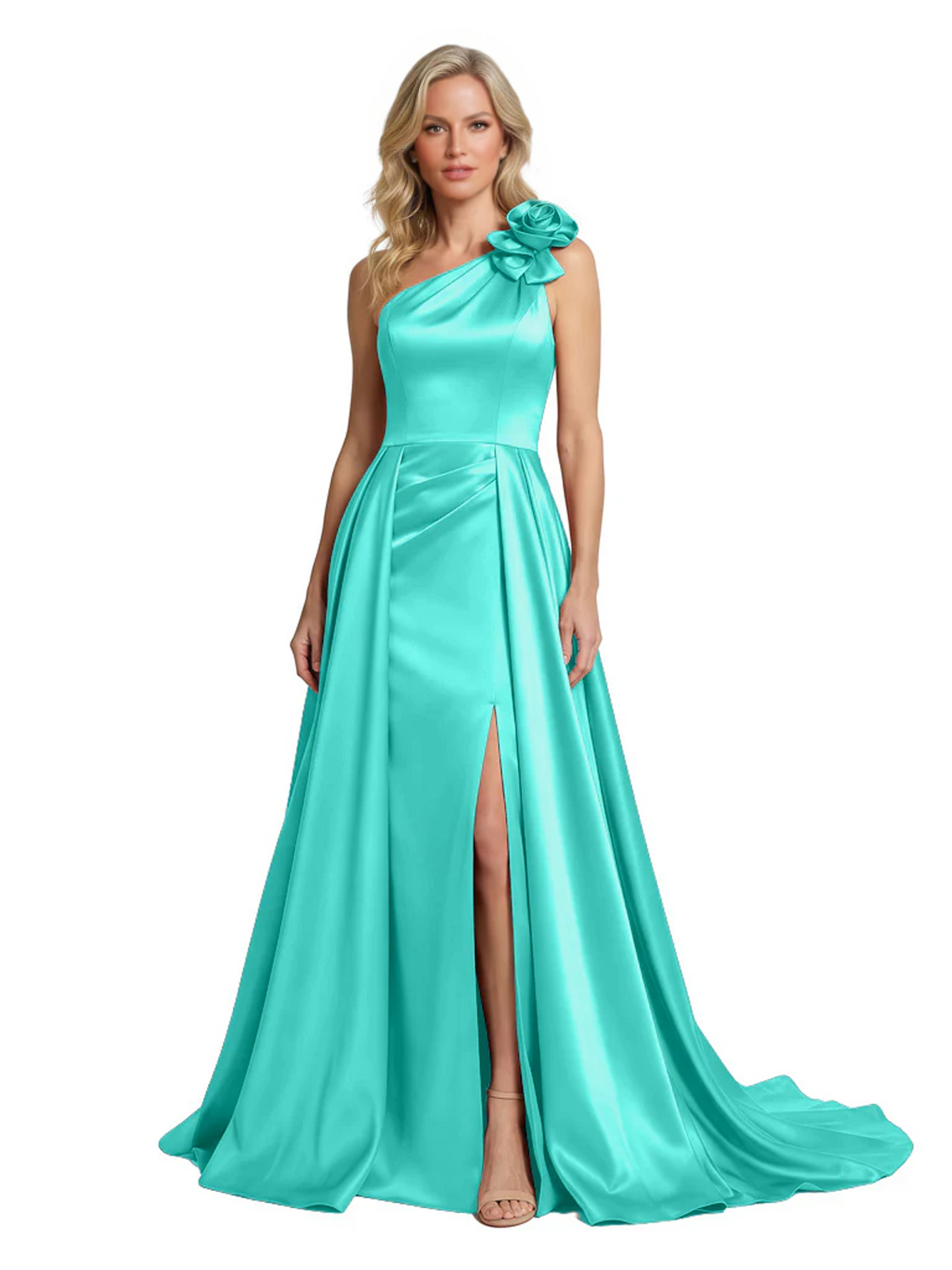 One Shoulder Sleeveless Mother of the Brides Dresses Floor Length Slit With Train