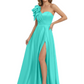 Elegant Mother of the Groom Dress A-Line Satin Formal Gown with High Slit Ruched Bodice