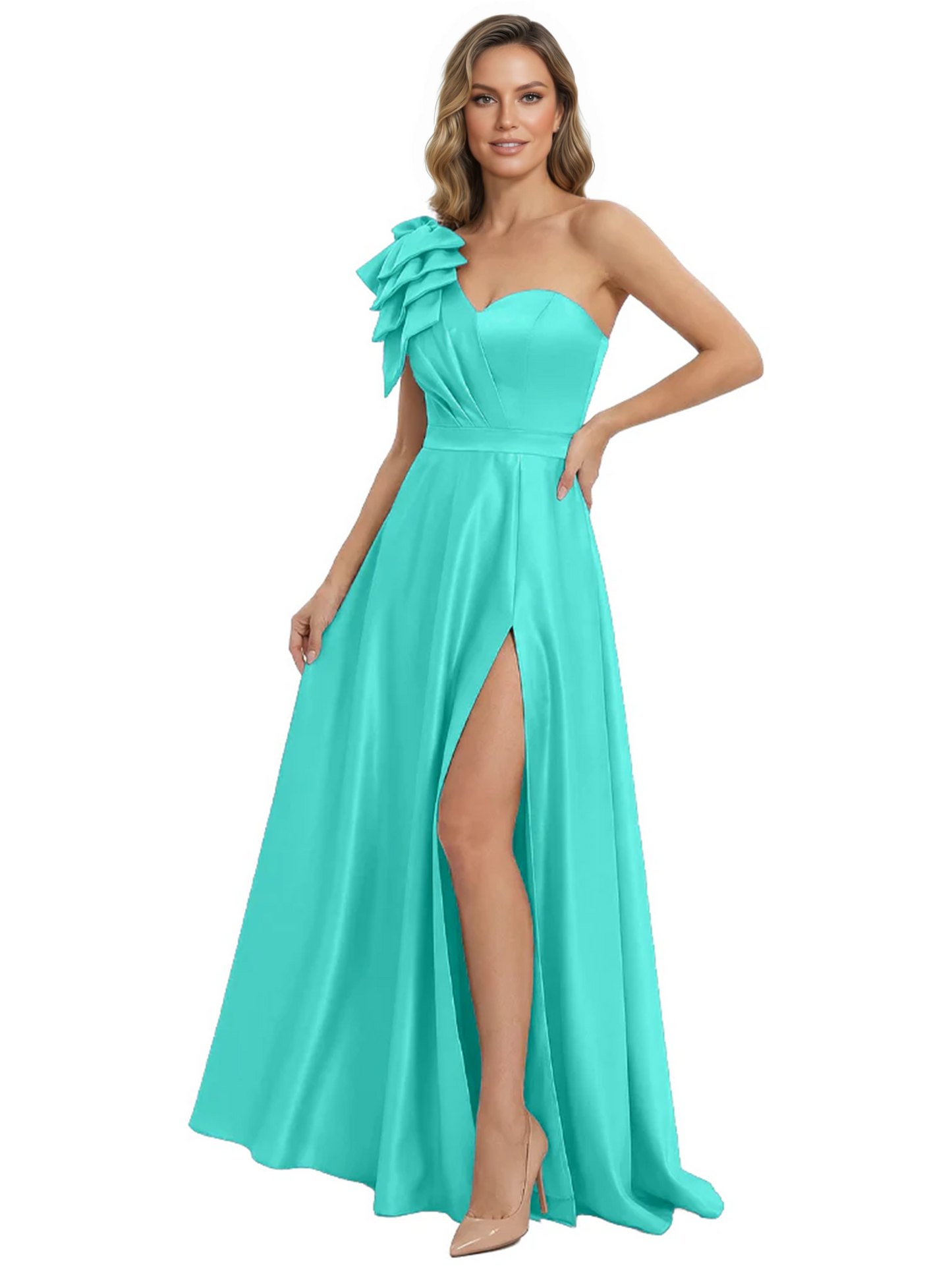 Elegant Mother of the Groom Dress A-Line Satin Formal Gown with High Slit Ruched Bodice