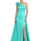 One Shoulder Mother of the Bride Dress with 3D Floral Detail Formal Dress A-Line Gowns with Slit