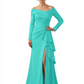 Elegant Mother of the Groom Dress Cascading Ruffle Satin Gown with High Slit Long Sleeves