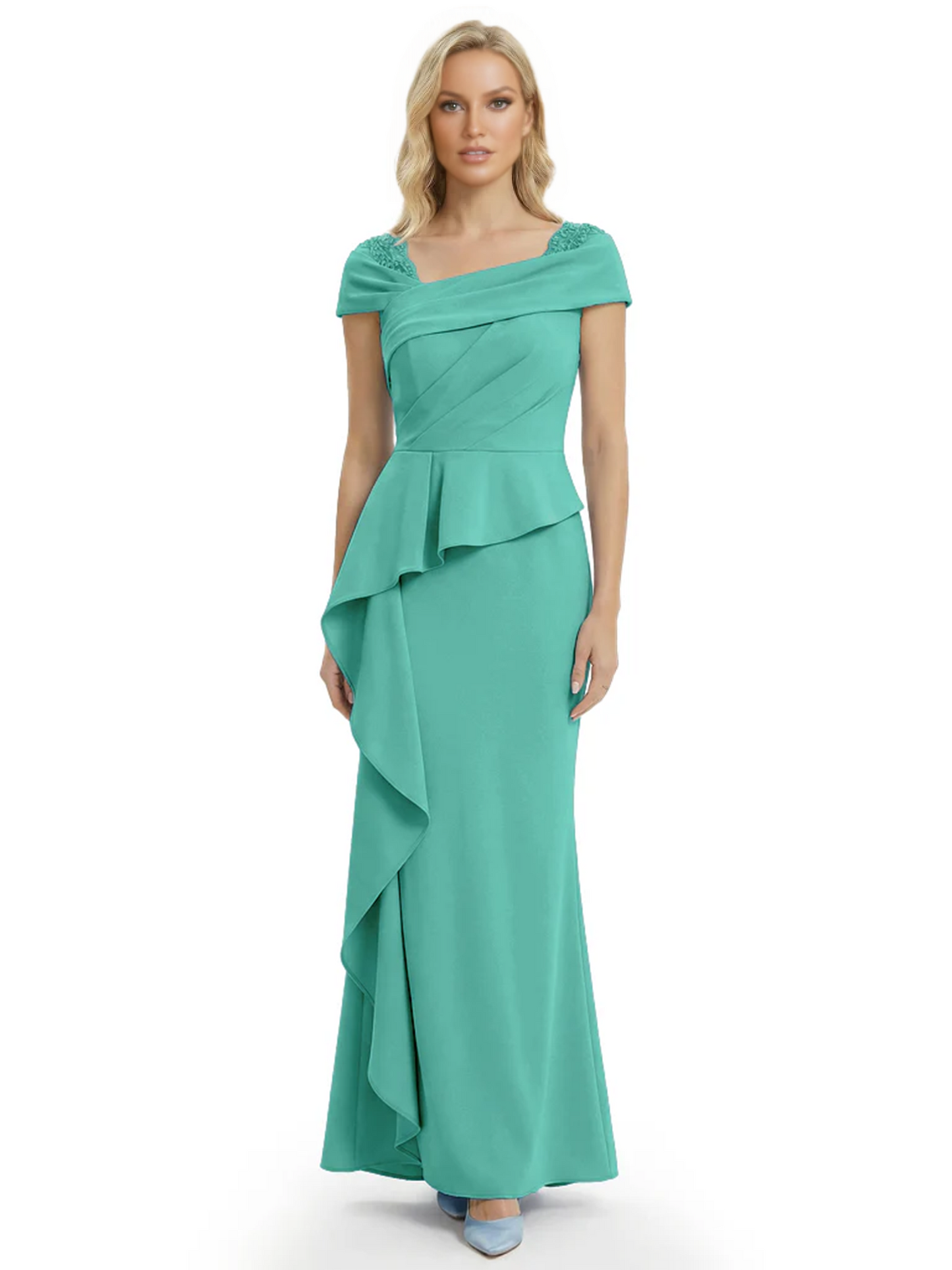 A-Line Satin Cap Sleeves Mother of the Brides Dresses Floor Length For Wedding