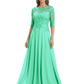 Illusion Neck Mother of the Bride Dress Half Sleeve Lace Applique Gowns Chiffon