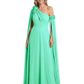 One Shoulder Mother of the Bride Dress Asymmetrical Cape Sleeve Gown with Floral
