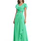 Elegant Mother of the Groom Dress Cascading Ruffle Chiffon Formal Gown Rhinestone