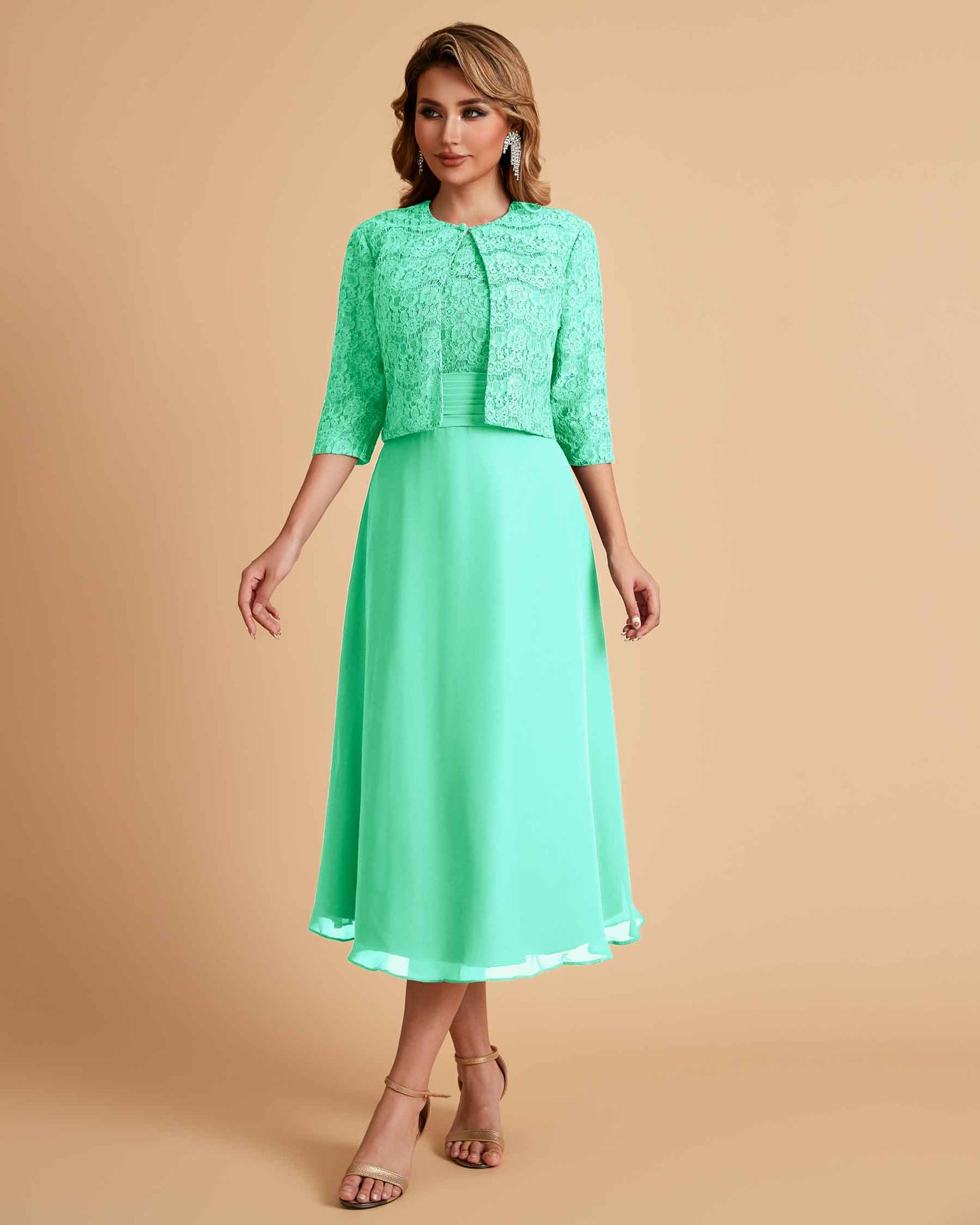 Elegant A-line Bateau Sleeveless Tea Length Mother of the Brides Dresses Online