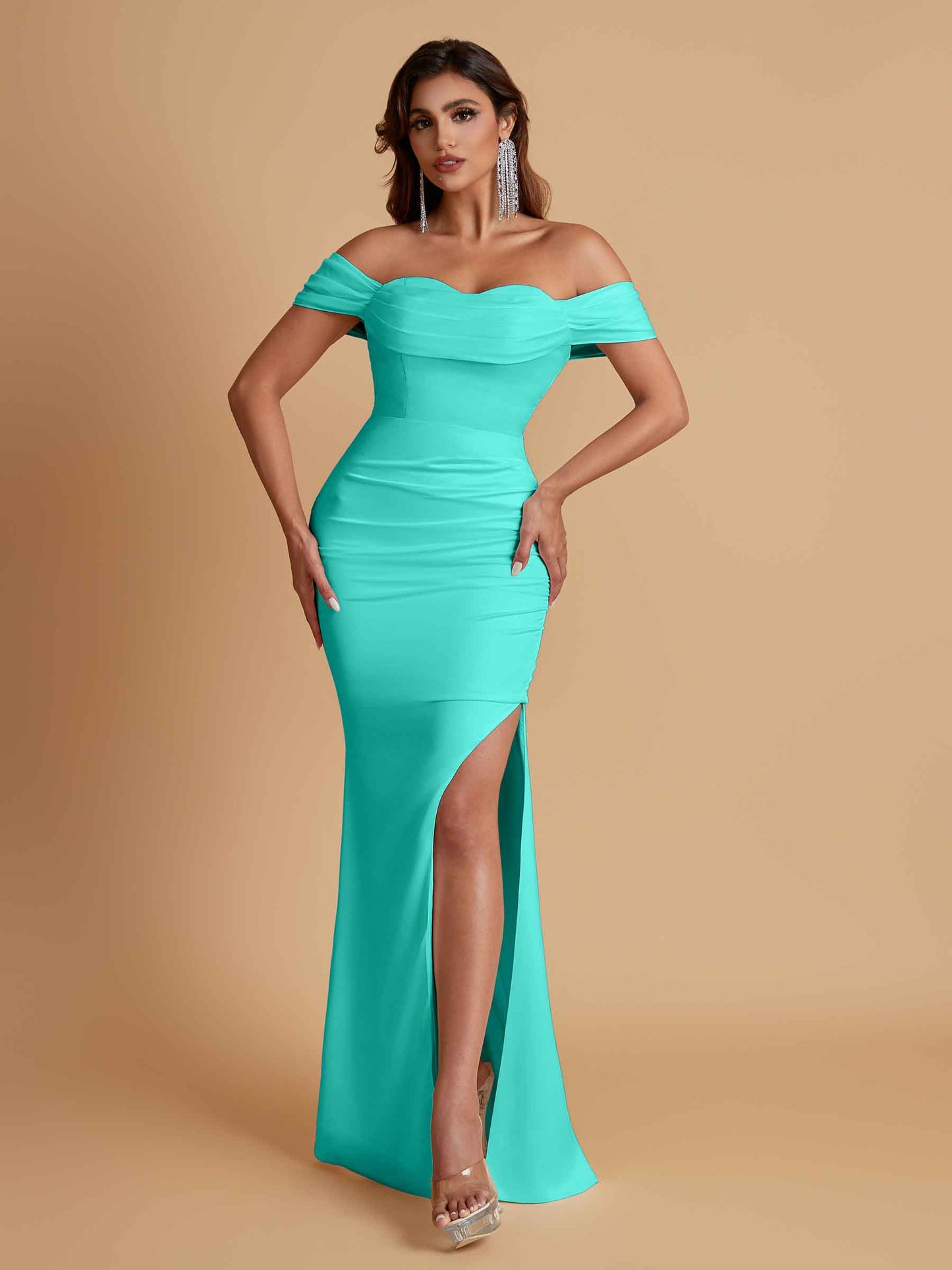 Sexy Soft Satin Mermaid Off Shoulder Floor-Length Mermaid Bridesmaid Dresses