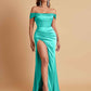 Sexy Off the Shoulder Soft Satin Side Slit Floor-Length Mermaid Bridesmaid Dresses