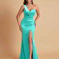 Gorgeous One Shoulder Soft Satin Side Slit Floor-Length Mermaid Bridesmaid Dresses