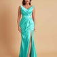 Elegant V Neck Soft Satin Side Slit Floor-Length Mermaid Bridesmaid Dresses